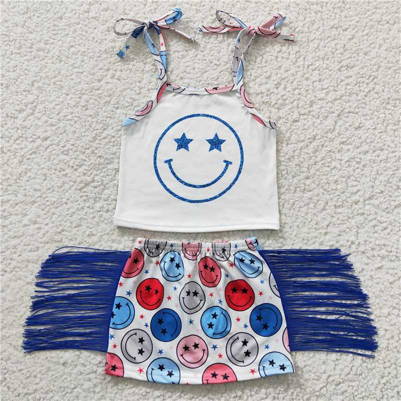 smiley face july 4th girls sets dress suits kids clothes