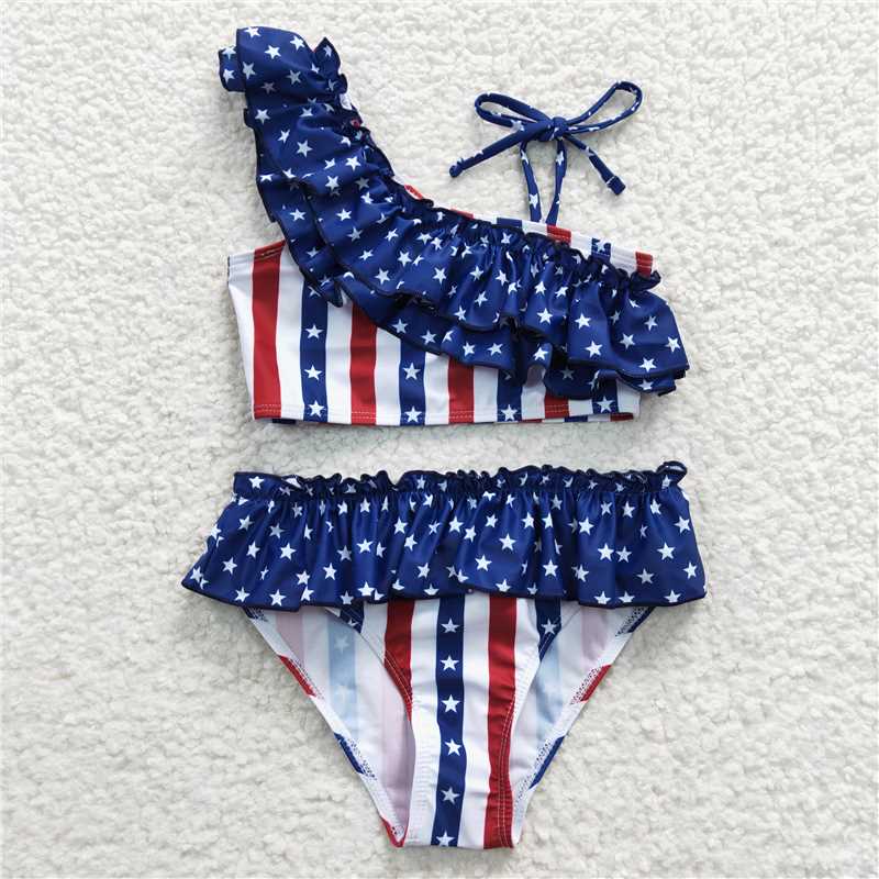 S0042 Girls National Day Stars and Stripes Swimsuit Suit