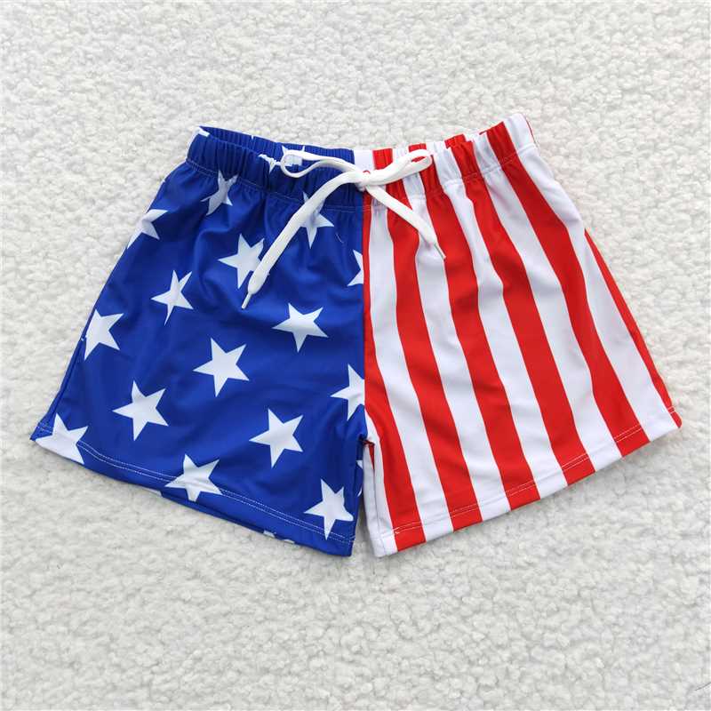 S0089 Boys' National Day Striped Star Swimming Shorts