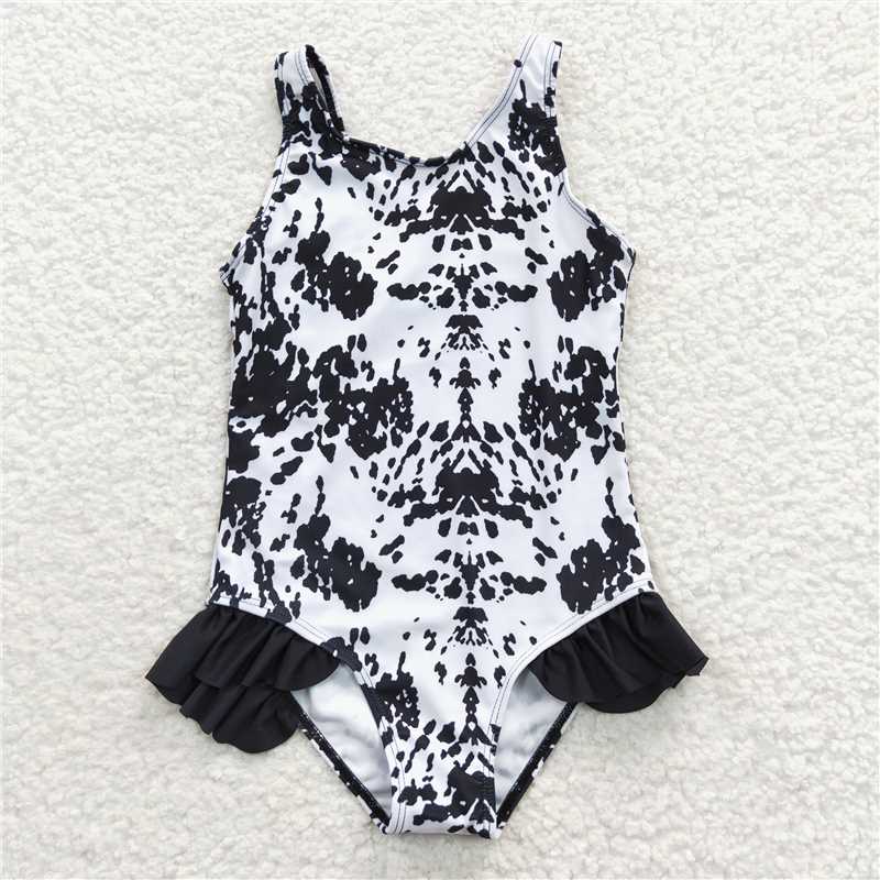 S0124 Black and white ink pattern one-piece swimsuit