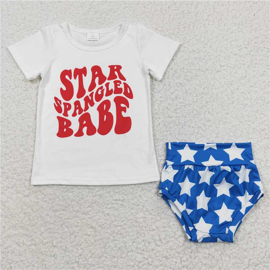 july 4th star spangled babe kids clothes Girls bummies sets baby clothing