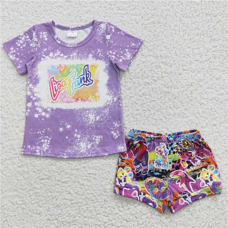 lisa frank girls outfits summer shorts sets 2 pieces kids clothes