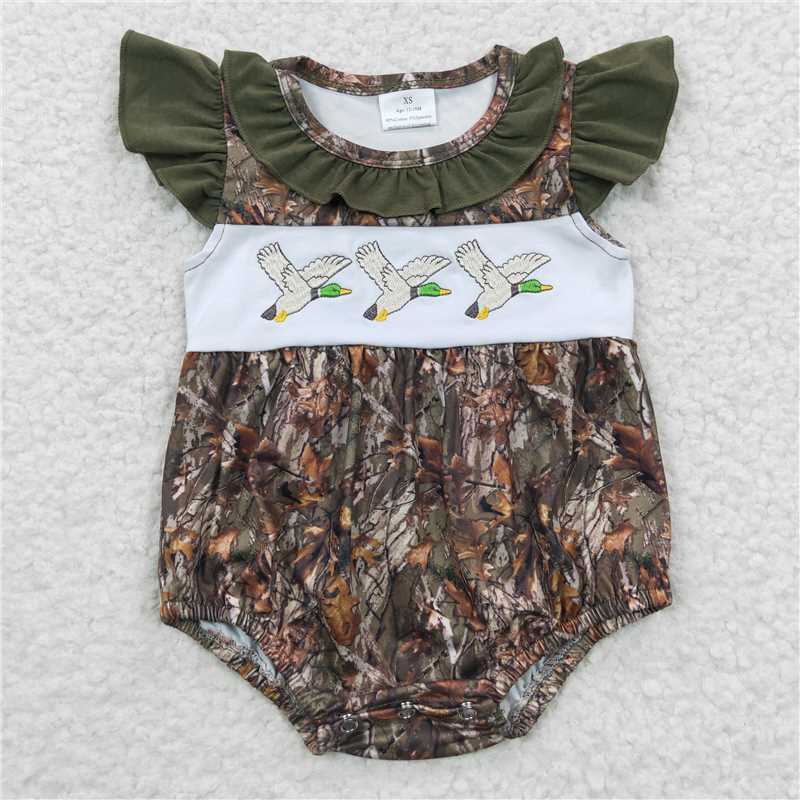 siblings embroidery Duck camo outfits match kids bubbles baby rompers