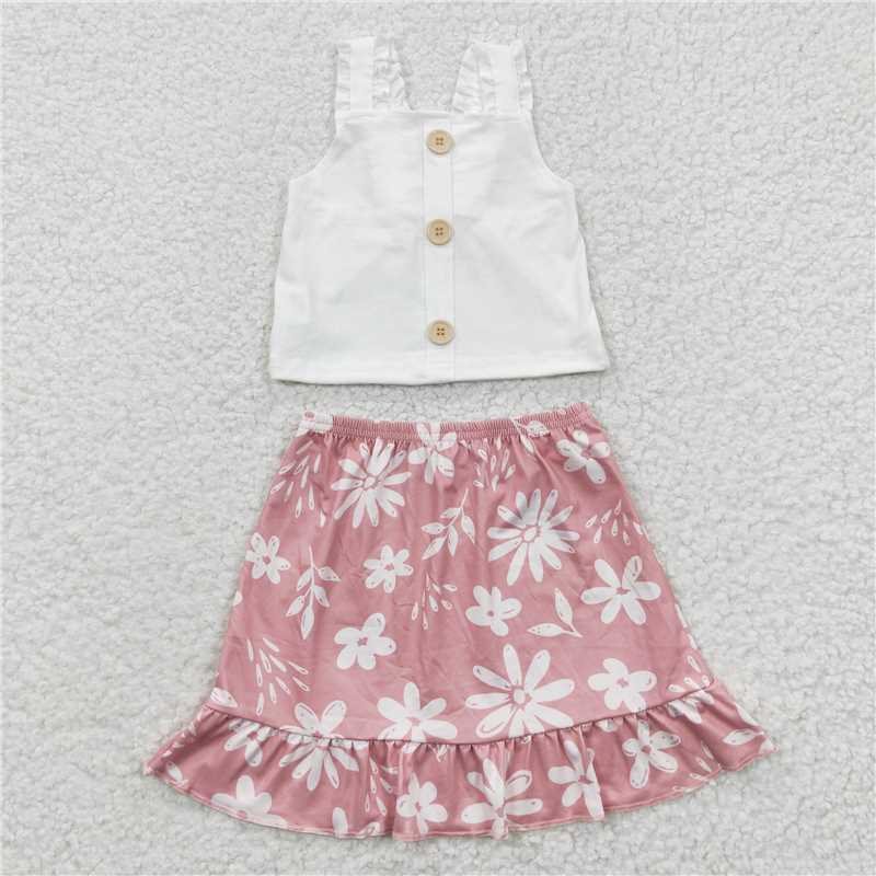 white vest & floral half dress girls outfits skirt suits kids clothes