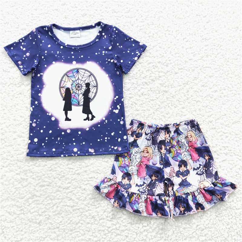 Wednesday girls outfits summer sets 2 pieces tops & shorts kids clothes