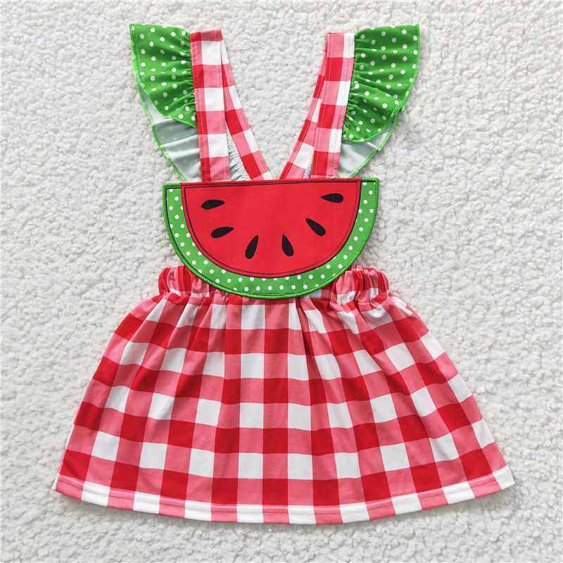 embroidery watermelon girls dress summer overalls fruit skirt