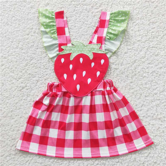 embroidery strawberry girls dress summer overalls fruit skirt