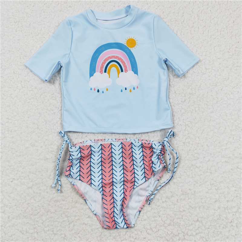 Rainbow Sun White Short Sleeve Swimsuit Set