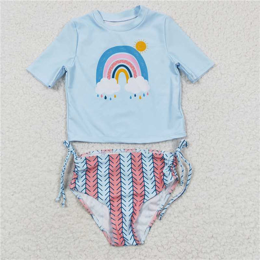 Rainbow Sun White Short Sleeve Swimsuit Set