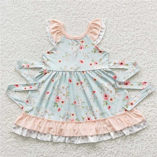 flower girls dress summer floral kids skirts with belt