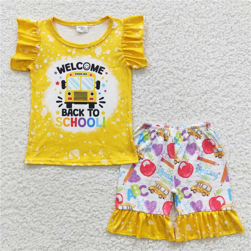 welcome back to school bus girl sets summer kids outfits