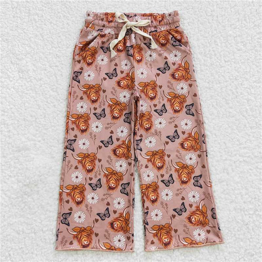 highland cow floral girls pants kids trousers children's clothes