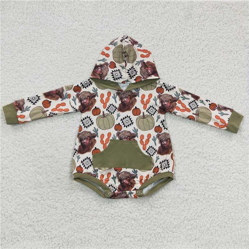 highland cow bubble long sleeve hooded baby romper