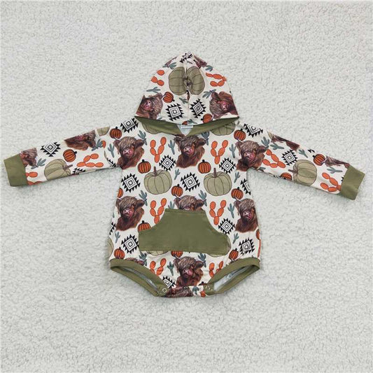 highland cow bubble long sleeve hooded baby romper