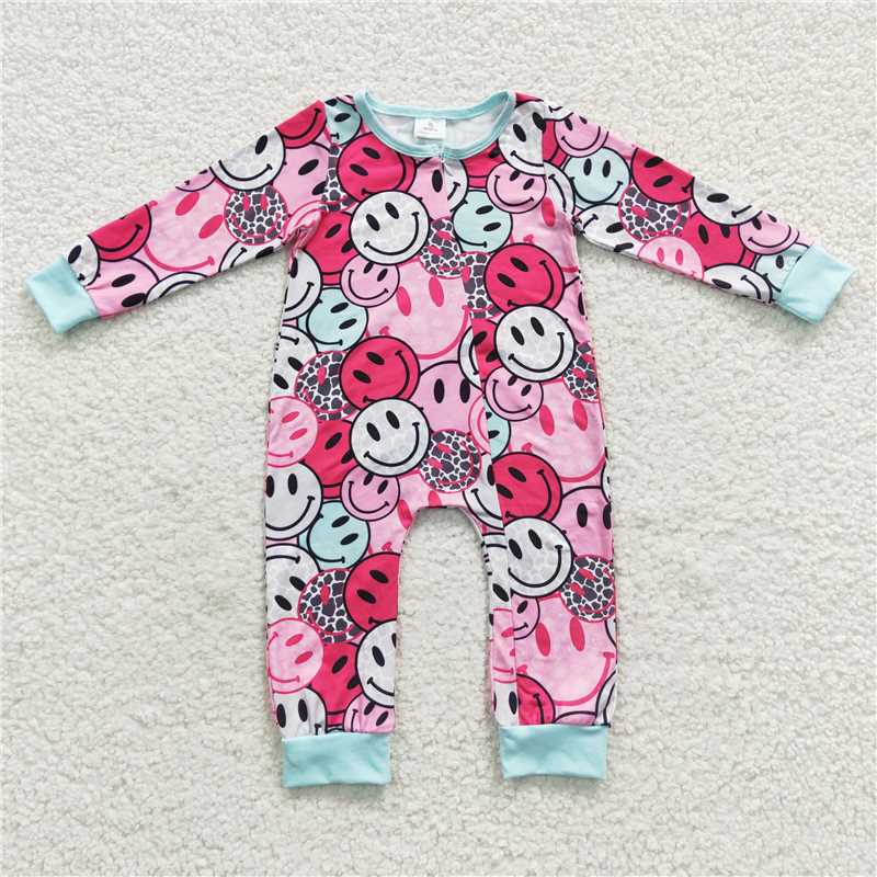 long sleeve smiley face zipper romper kids clothes