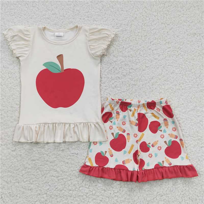 back to school girls outfits kids clothes apple shirt shorts sets