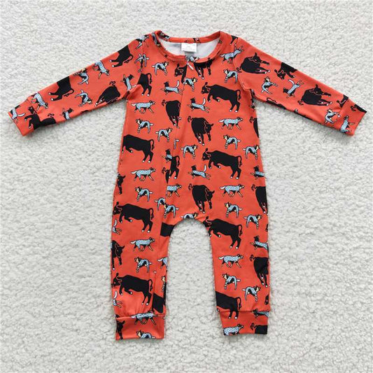 long sleeve cow zipper romper kids clothes