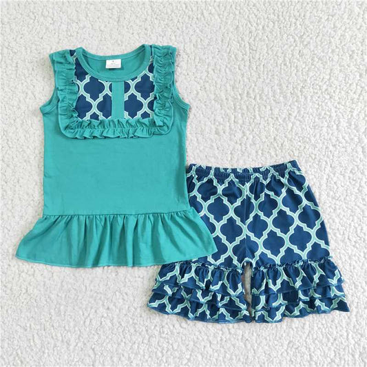 girls outfits summer sets green tops & shorts kids clothes