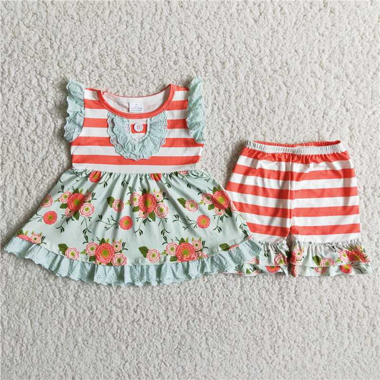 girls outfits summer sets floral tops & shorts kids clothes