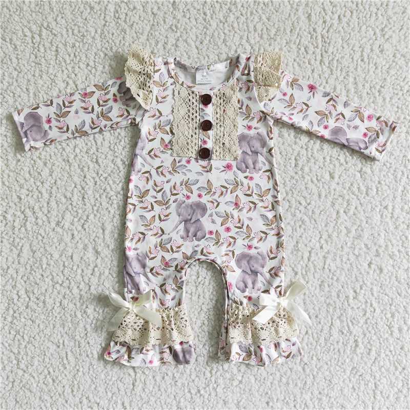 elephant long sleeve baby jumpsuit girls rompers