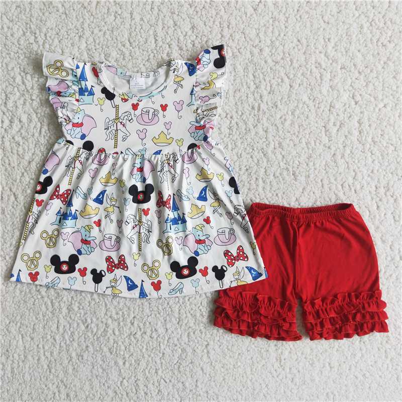 girls outfits cartoon mouse & red shorts sets summer kids clothes