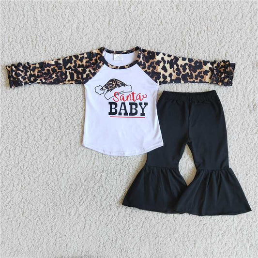 christmas santa baby sets t-shirt & bell kids clothing girls outfits