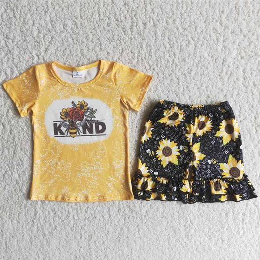 summer girls outfits kind bee tops & sunflower shorts kids clothes