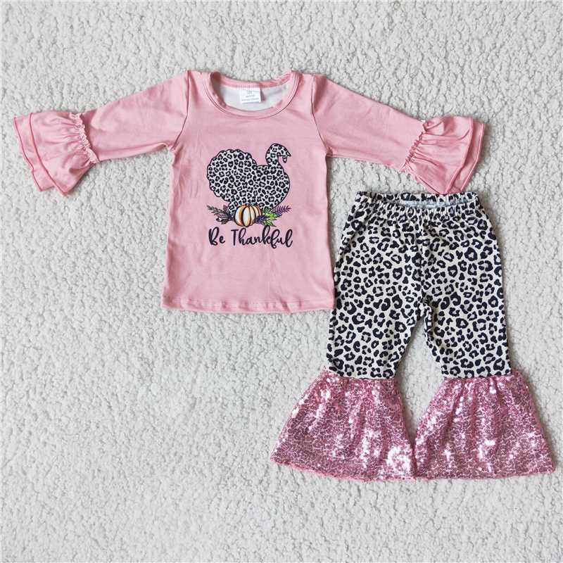 Thanksgiving turkey girls sets long sleeve top & pants 2 pieces outfits