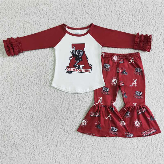6 A25-1 A Red elephant pleated long-sleeved bell bottom pants suit