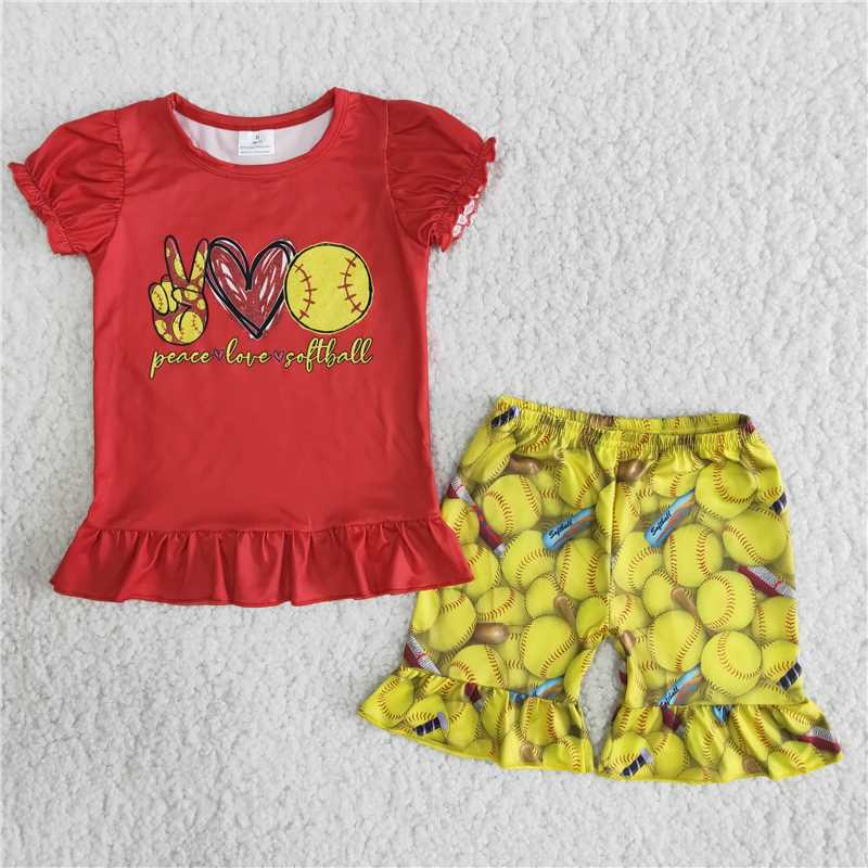 summer girls outfits softball tops & shorts kids clothes