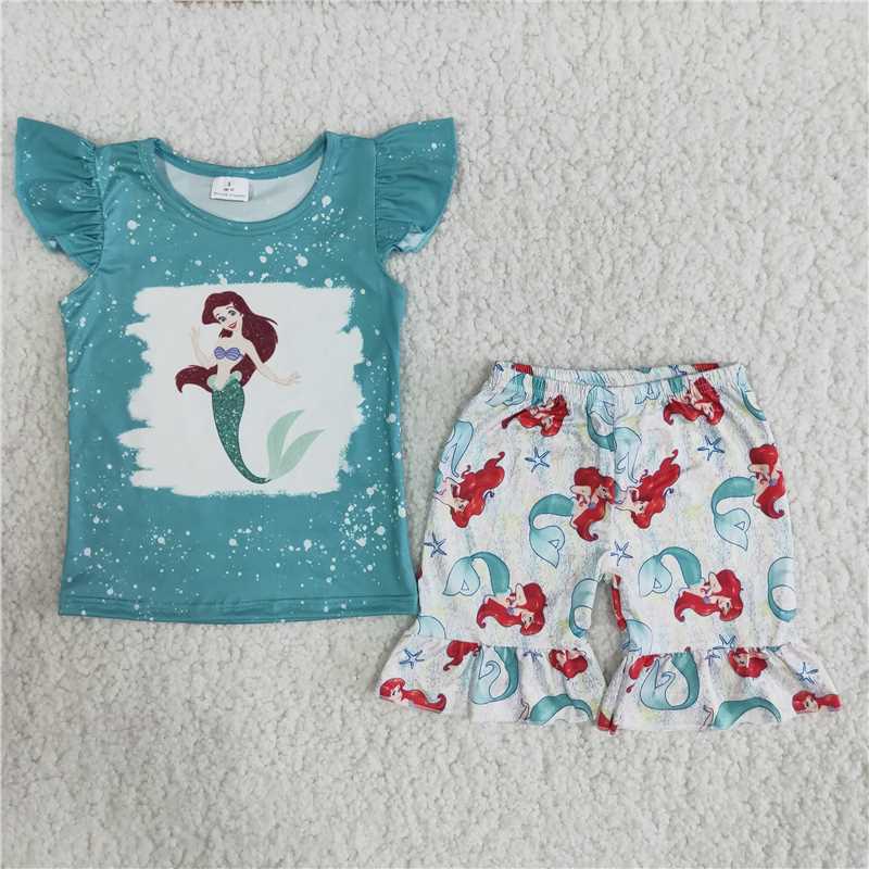 girls outfits summer sets Mermaid princess tops & shorts kids clothes