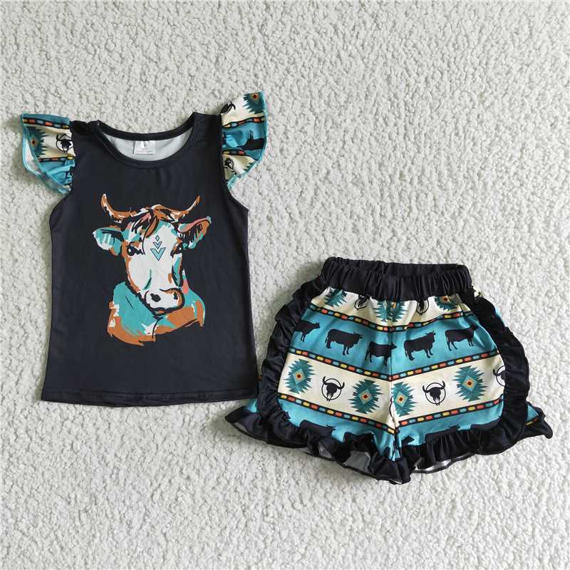 girls outfits summer sets cow tops & shorts kids clothes