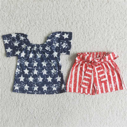 July 4th star girls stripe shorts sets summer kids clothes