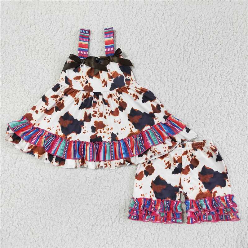 girls outfits summer sets cow tops & shorts kids clothes