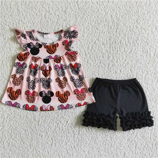 girls outfits cartoon mouse & black shorts sets summer kids clothes