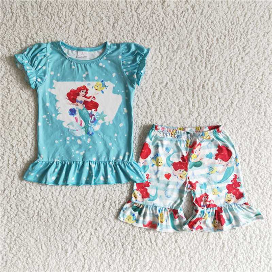 summer girls outfits Mermaid princess tops shorts kids clothes