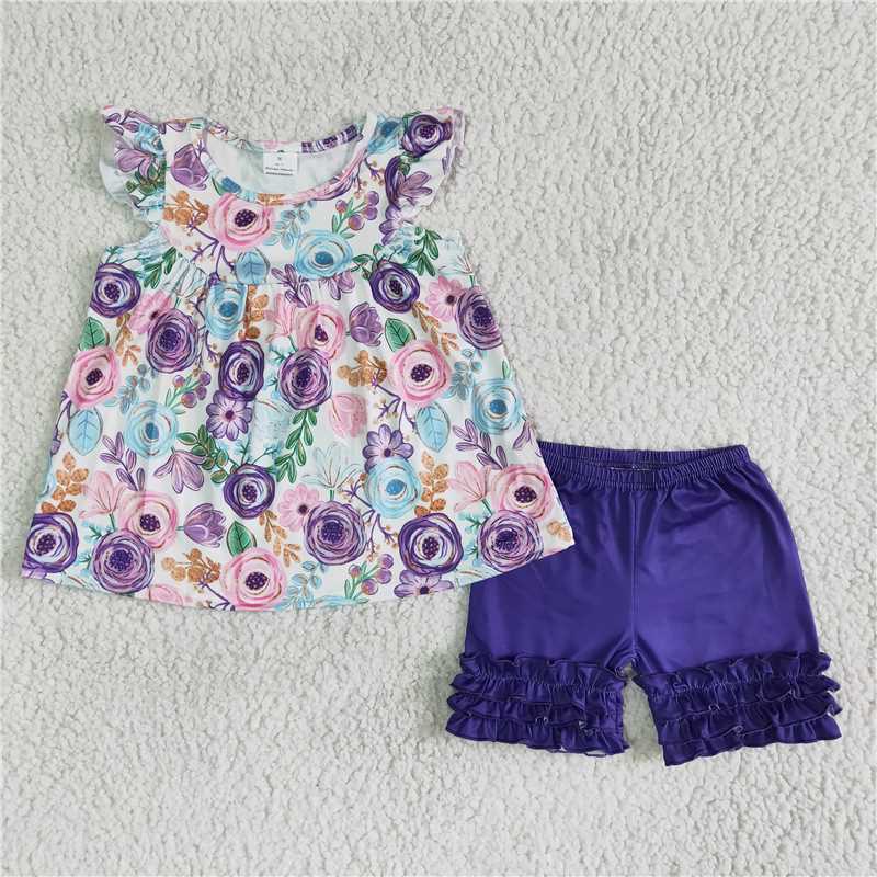 girls outfits summer sets floral tops & shorts kids clothes