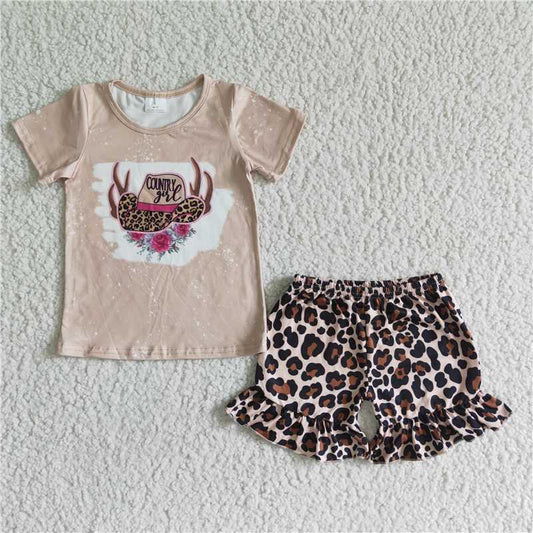 girls outfits summer sets country girl tops & leopard shorts kids clothes