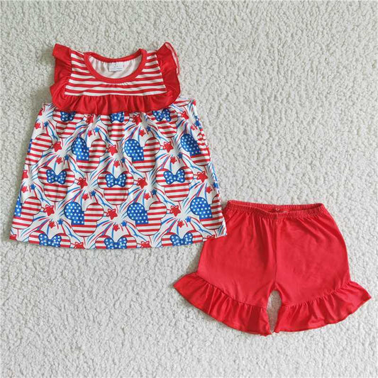 July 4th cartoon girls shorts sets summer kids clothes