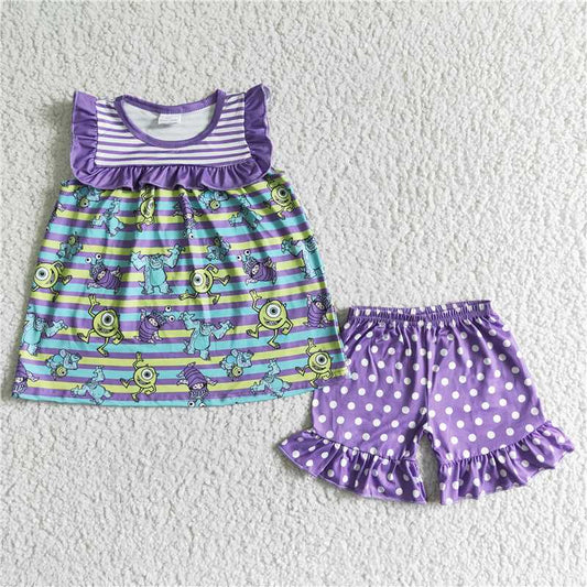 summer girls outfits Monsters tops shorts kids clothes