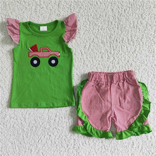 girls summer sets Embroidered trunk shirt & shorts outfits