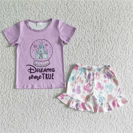 summer girls outfits dreams come true tops & cartoon mouse shorts