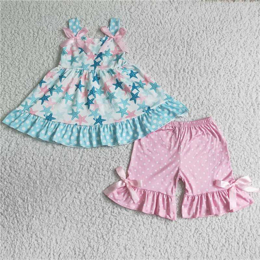 summer girls outfits star tops & pink shorts kids clothes