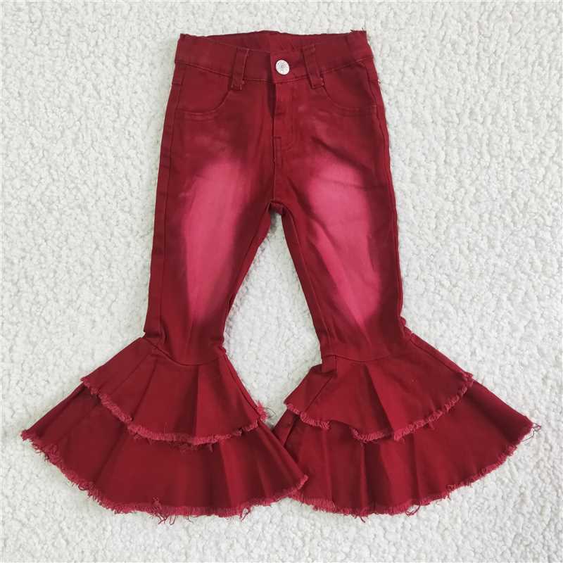 girls denim bells red washed jeans kids pants