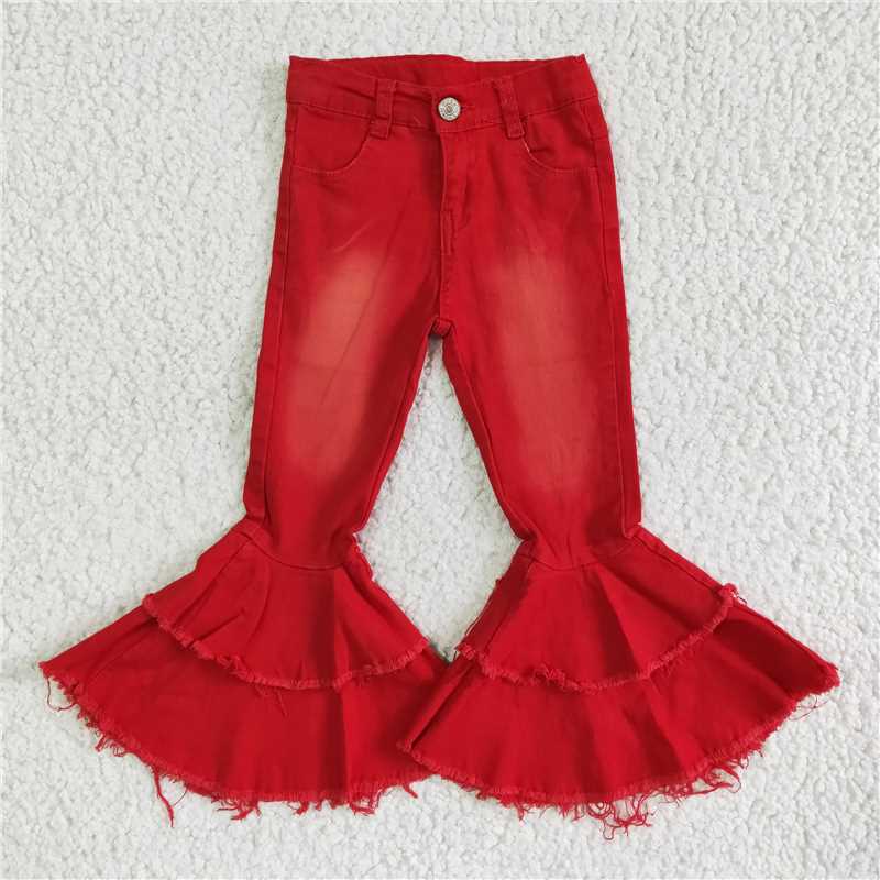 girls denim bells red washed jeans kids pants