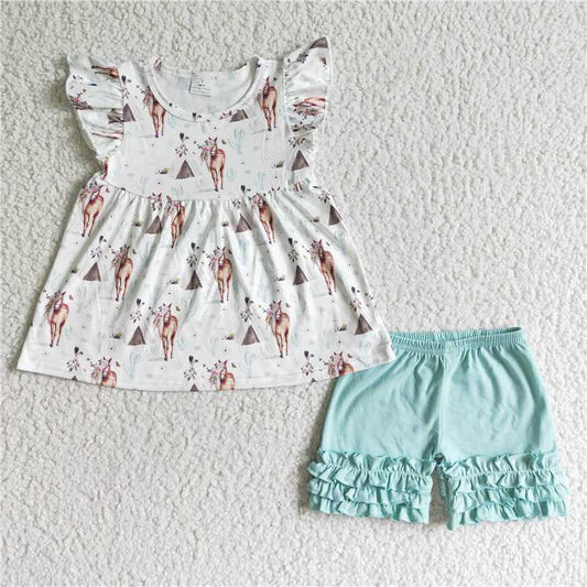 summer girls outfits hores tops & cotton shorts kids clothes