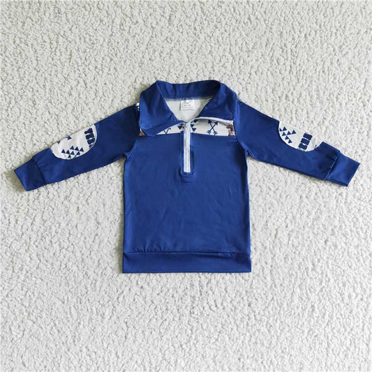 BT0018 Bull head arrow blue zipper long sleeve sweatshirt