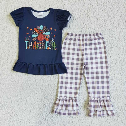 Thanksgiving turkey girls sets short sleeve top & pants 2 pieces outfits