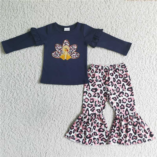 Thanksgiving turkey girls sets long sleeve top & pants 2 pieces outfits