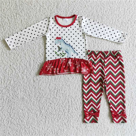 christmas Dinosaur sets t-shirt & bell kids clothing girls outfits